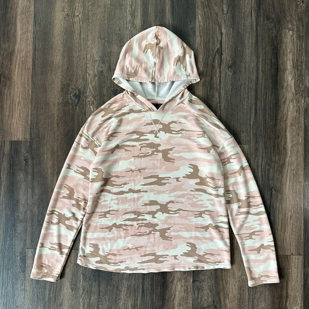 Sanctuary Pink Camo Hoodie Sweater Long Sleeve Shirt Oversized Lightweight Small